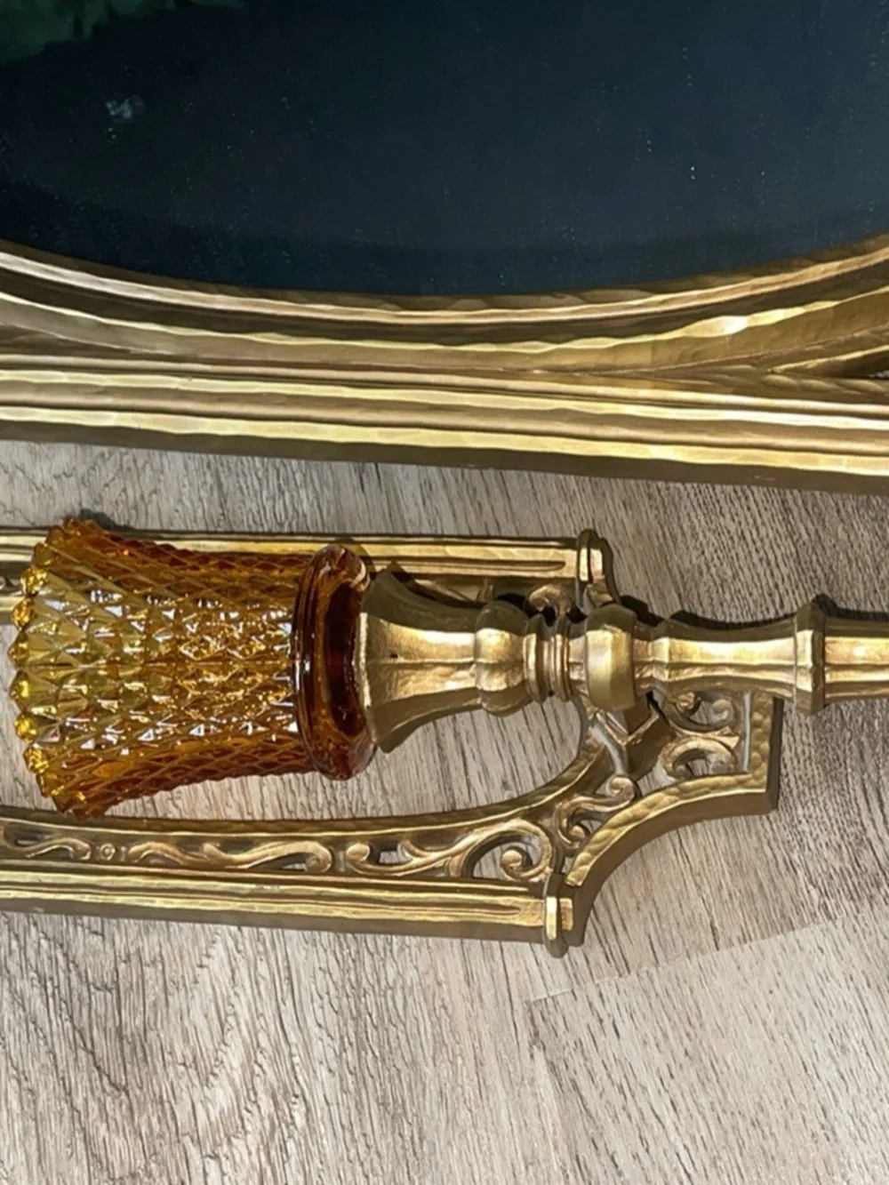 Home Interiors Gold Ornate Oval Mirror with Matching Gold Sconces